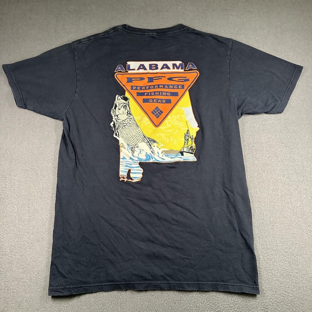 Columbia PFG Shirt Mens Medium Blue Alabama Fishing Graphic Tee Tagless Outdoor
